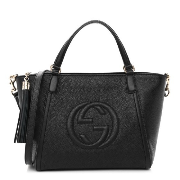 Authentic Gucci Soho Convertible 2 Way Black Leather Tote Crossbody